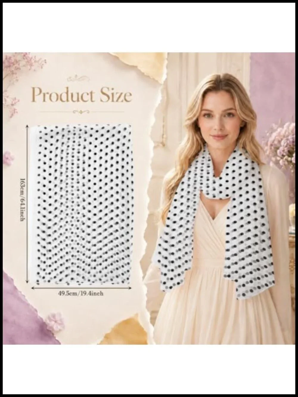 Polka Dot Scarf Women Long Thin Sheer Neck Scarf 64.1x19.4 Polyester Lightweight